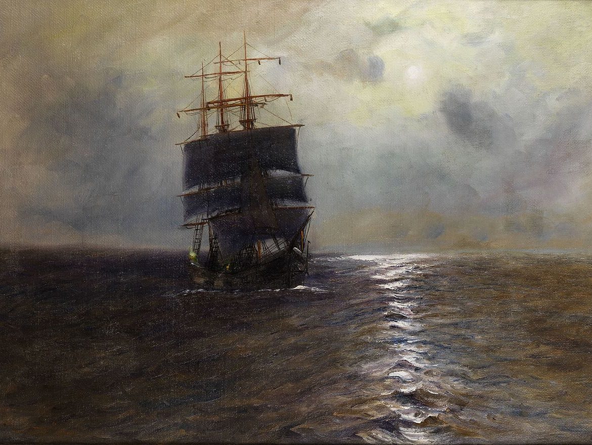 A ship with black sails captained by a necromancer